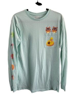 Animal Crossing Cakeworthy Nintendo Timmy Tommy Teal Long-Sleeve Pocket Tee Lg